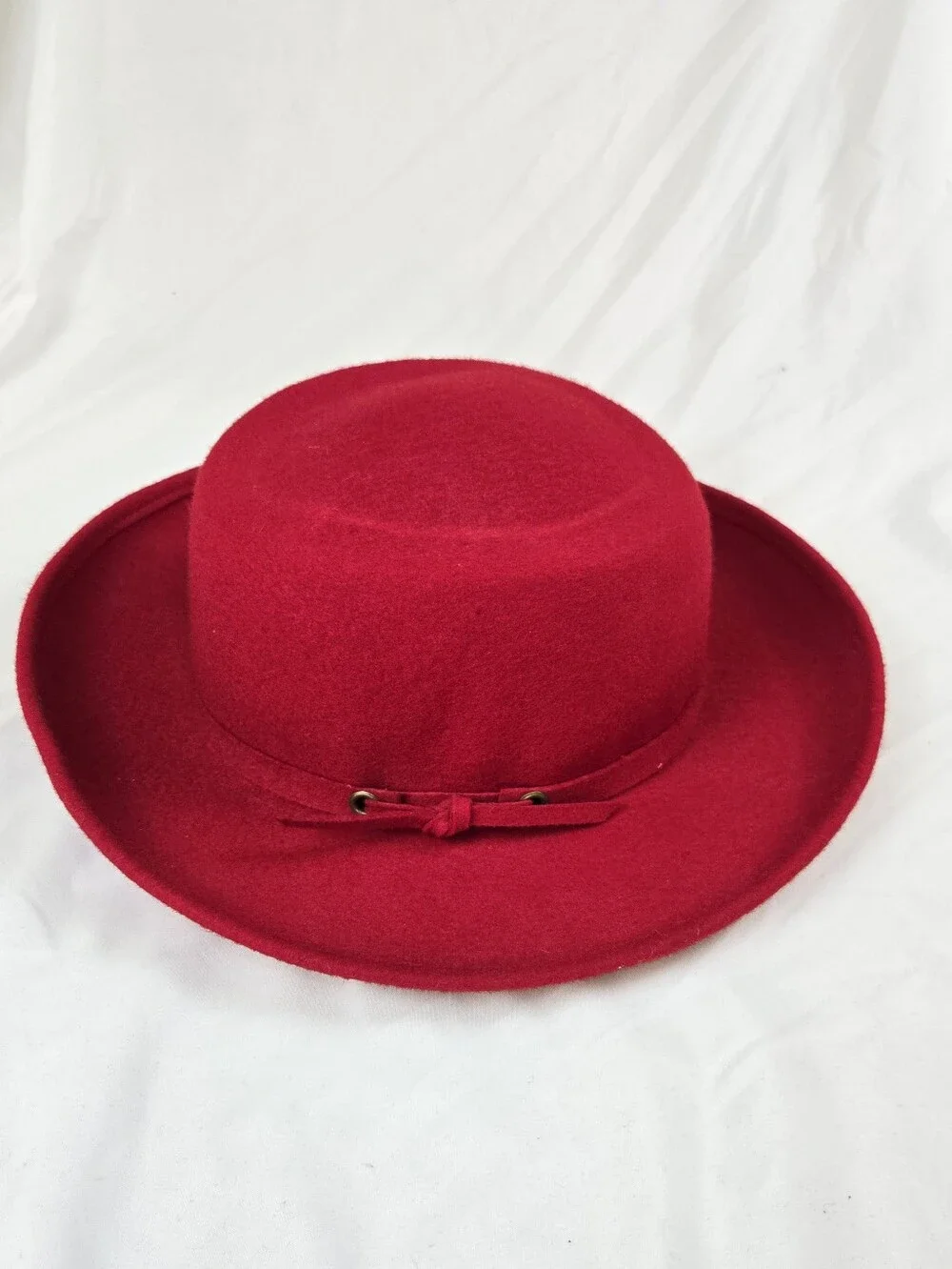 August Hat Company Red Wool Felt Fedora Wide Brim Hat 100% Wool Size 7 1/4